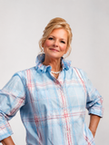 Pink and Blue Upcycled Long Sleeve Button Down