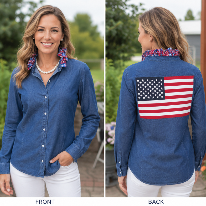 Women's ruffled collar denim ready for America's 250th