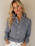 Timeless classic gingham long-sleeved boys button down, shifted to add feminine elegance and style