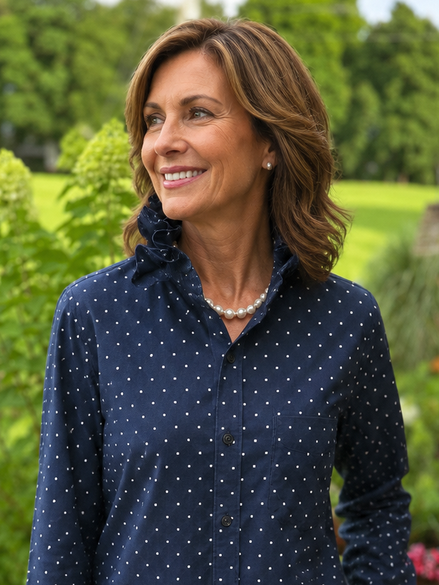 Classic Navy and white polka dot with a feminine flair. Add a flag for a touch of patriotism