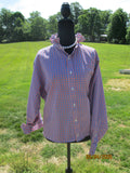 Red, White, and Blue Upcycled Men's Long Sleeve Button Down with Ruffled Collar