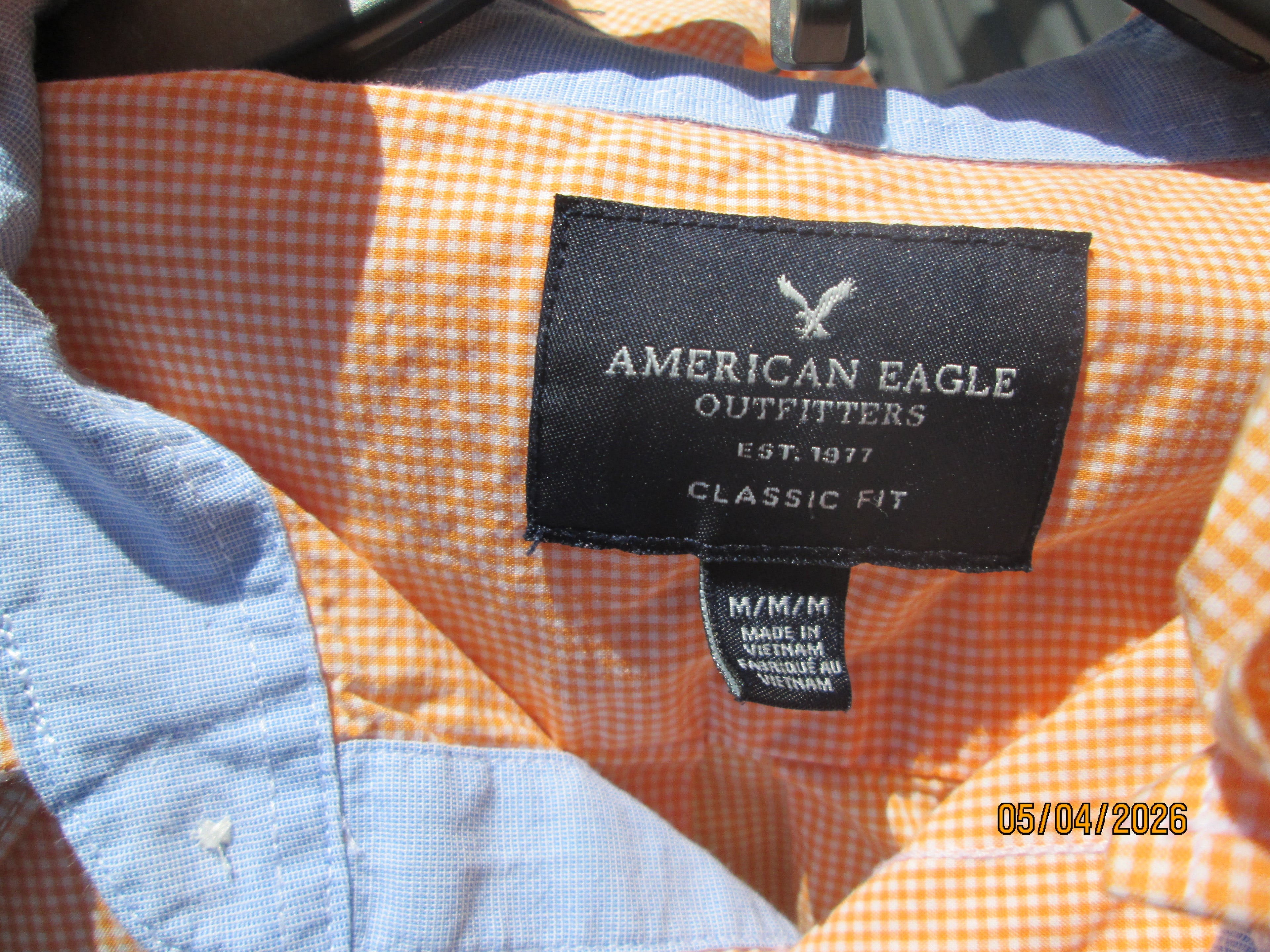 Upcycled Orange and White Long Sleeve Button Down