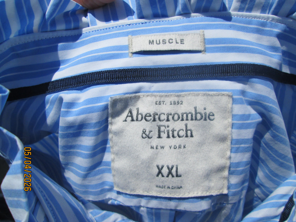 Upcycled Striped Long Sleeve Button Down Shirt with Ruffled Collar