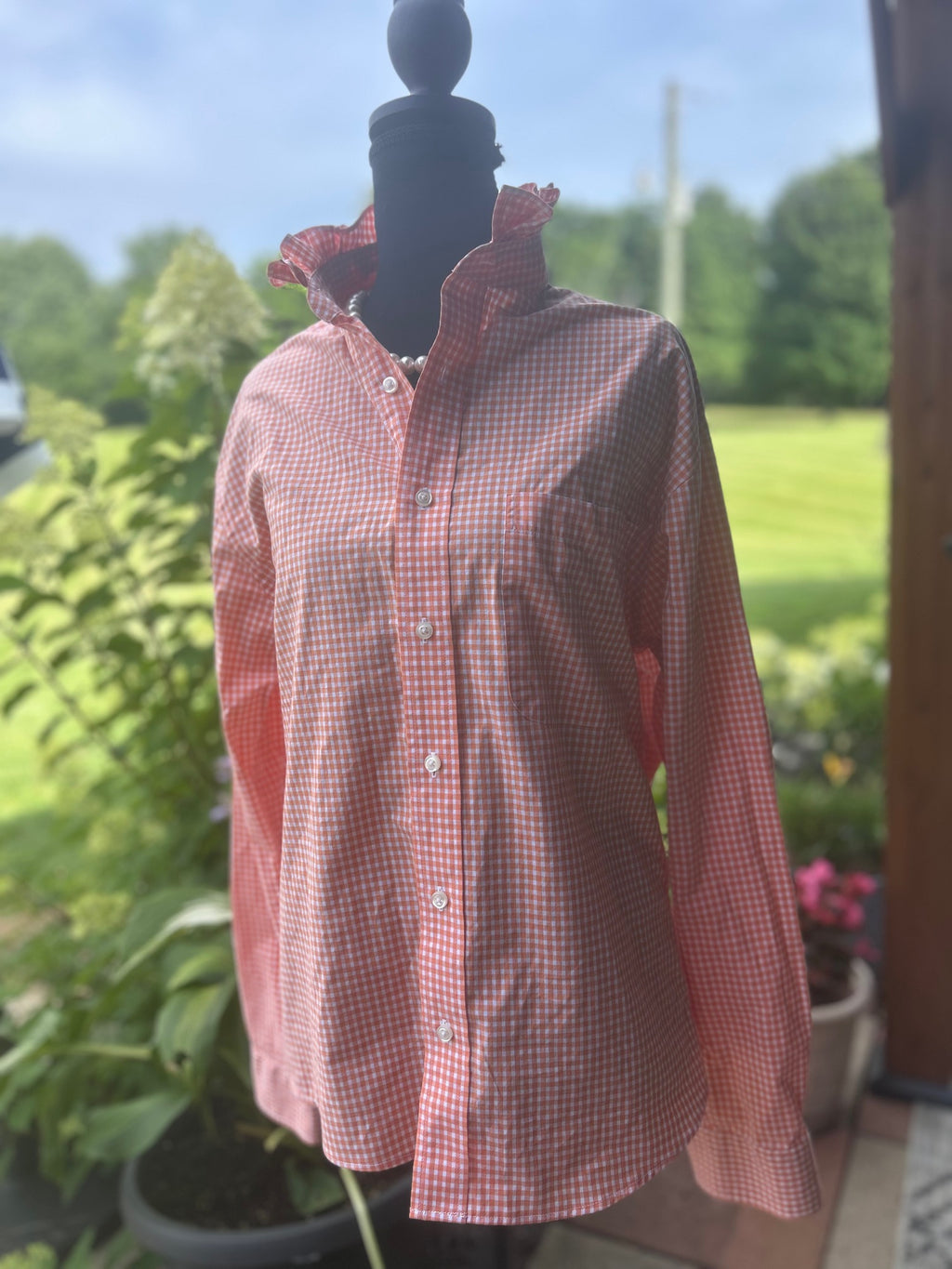Effortless elegance with this Orange and white Gingham