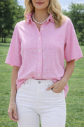 Upcycled Short Sleeve Gingham Button Down
